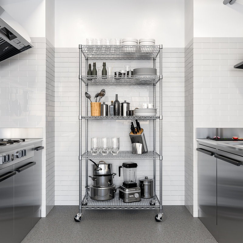 36'' W 5-Tier NSF-Certified Steel Shelving with Wheels