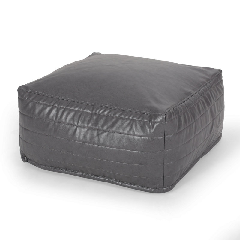 Bambo Faux Leather Rectangle Pouf, Gray, Gray