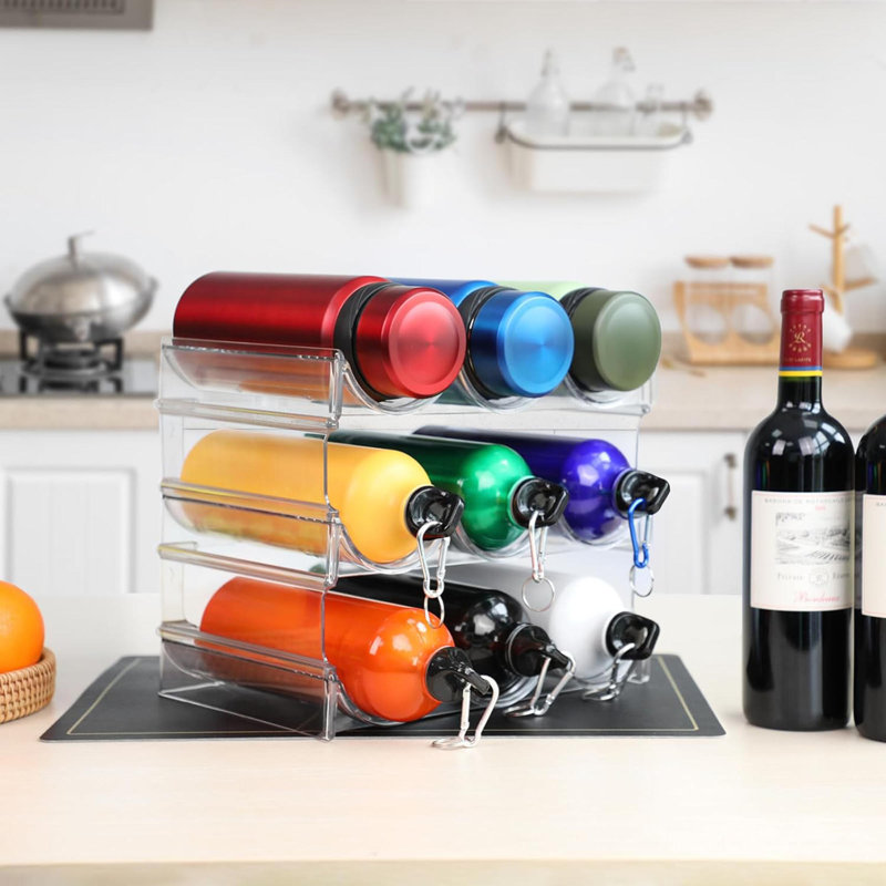 Support à vin transparent empilable pour armoire, support de 9 bouteilles avec PET épaissi, organisateur peu encombrant pour comptoir de cuisine pour réfrigérateur