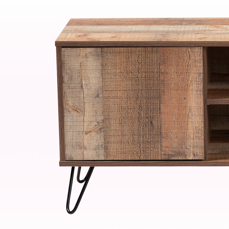 Meuble télé en bois à 1 porte avec 2 portes ouvertes Nor Rustic, H 19,84 po x l 46,95 po x P 15,36 po