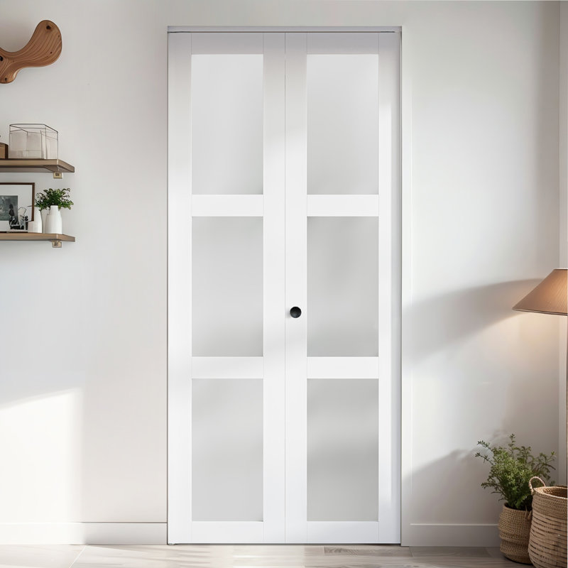 24 in. White MDF Bi-Fold Door with Frosted Glass Panels