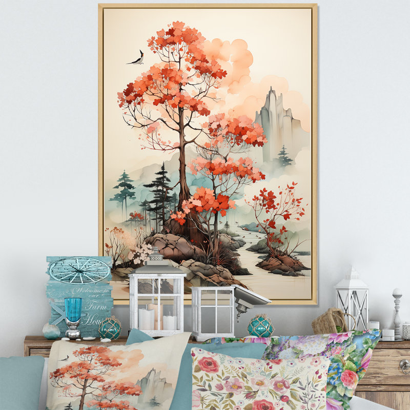 Sépia, séquoia, paysage encadré, Cadre naturel flottant, H 32 po x l 24 po