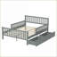 Lit plateforme double en bois de pin massif avec garde-corps et amp; 2 tiroirs gris pour la chambre principale