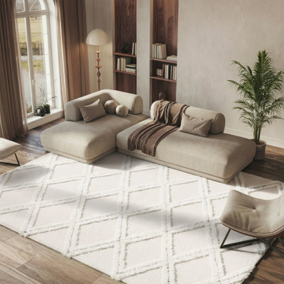 Tapis géométrique en laine / coton touffeté à la main Donnach