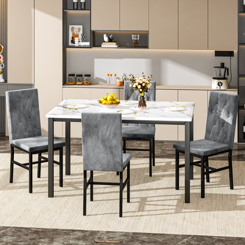 Dining Room Table Set 5 Piece Dining Table Set With Luxurious Button Tufted Dinner Chairs, Modern Kitchen Dining Room Table And Chairs Set, Dining Table Set For Kitchen Living Room Breakfast Small Spaces