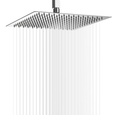 Pommeau de douche carrée fixe en acier inoxydable, 1 jet, débit de 2,5 GPM, 12 po, effet pluie.