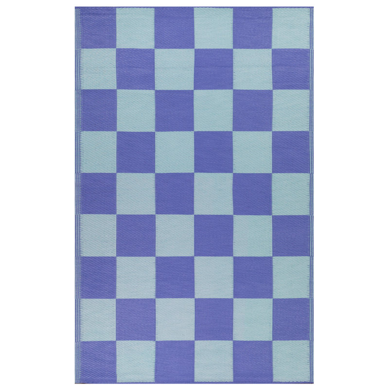 Checkerboard Chequered Flatweave 120cm X 180cm Indoor / Outdoor Area Rug, Blue