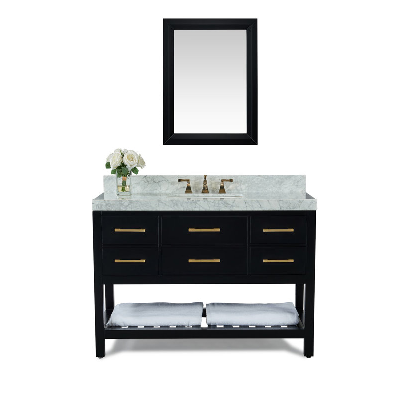 Elizabeth 48'' W Single Vanity, Carrara White, Gold, Black Onyx