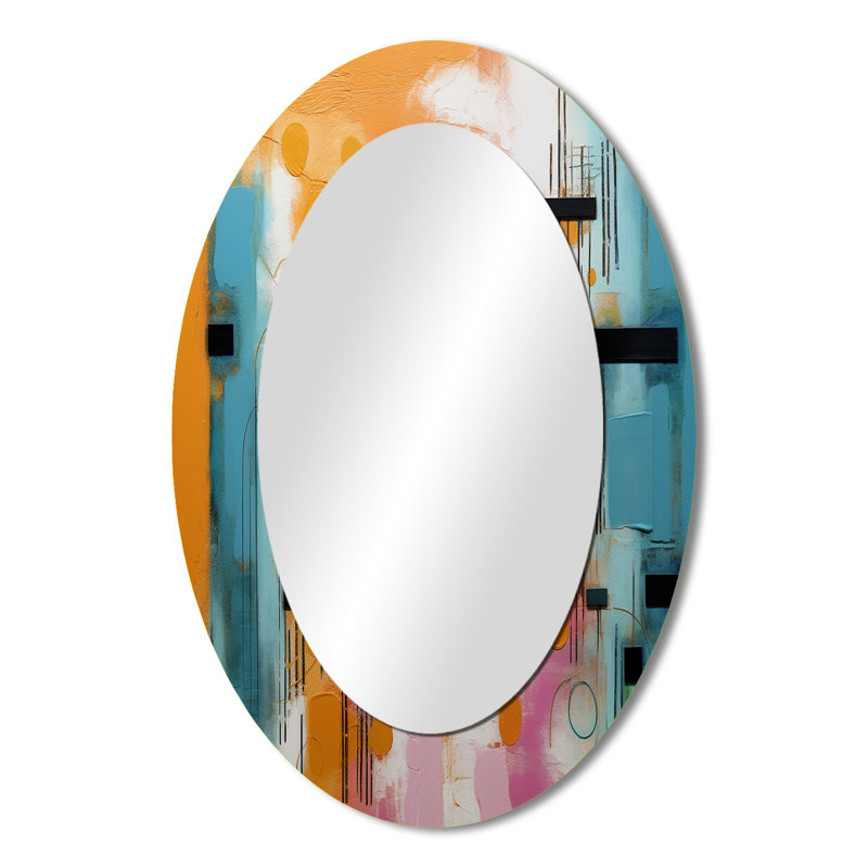 Miroir mural multicolore moderne multicolore orange et bleu, H 36 po x l 24 po