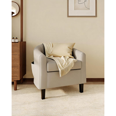 PU Leather Barrel Accent Chair - Modern Club Armchair with High Density Foam Cushion, Sturdy Legs - Space-Saving Sofa for Living Room, Bedroom, Reading or Waiting Room - MS Gray