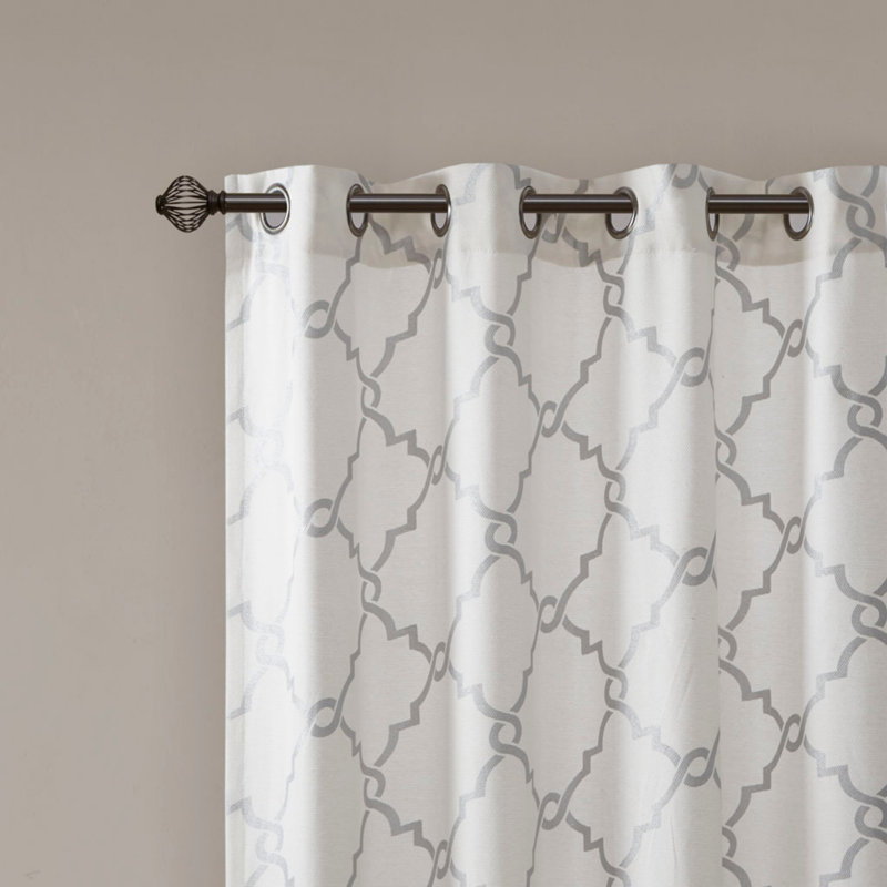 Fretwork Print Grommet Top Window Curtain Panel(Only 1 Pc Panel), Gray, 50" W x 108" L