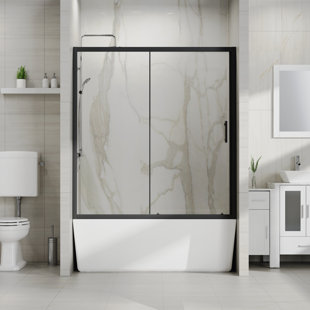 58.5-60"w X 62"h Reversible Sliding Shower Door, 1/5"(5mm) Clear Tempered Glass, Black
