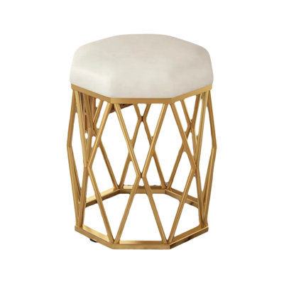 Tabouret décoratif en fer forgé avec bordure blanche et dorée