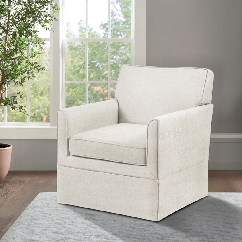 Paula Slipcover Accent Chair with Track Arms & Tailored Skirted Base, Cream