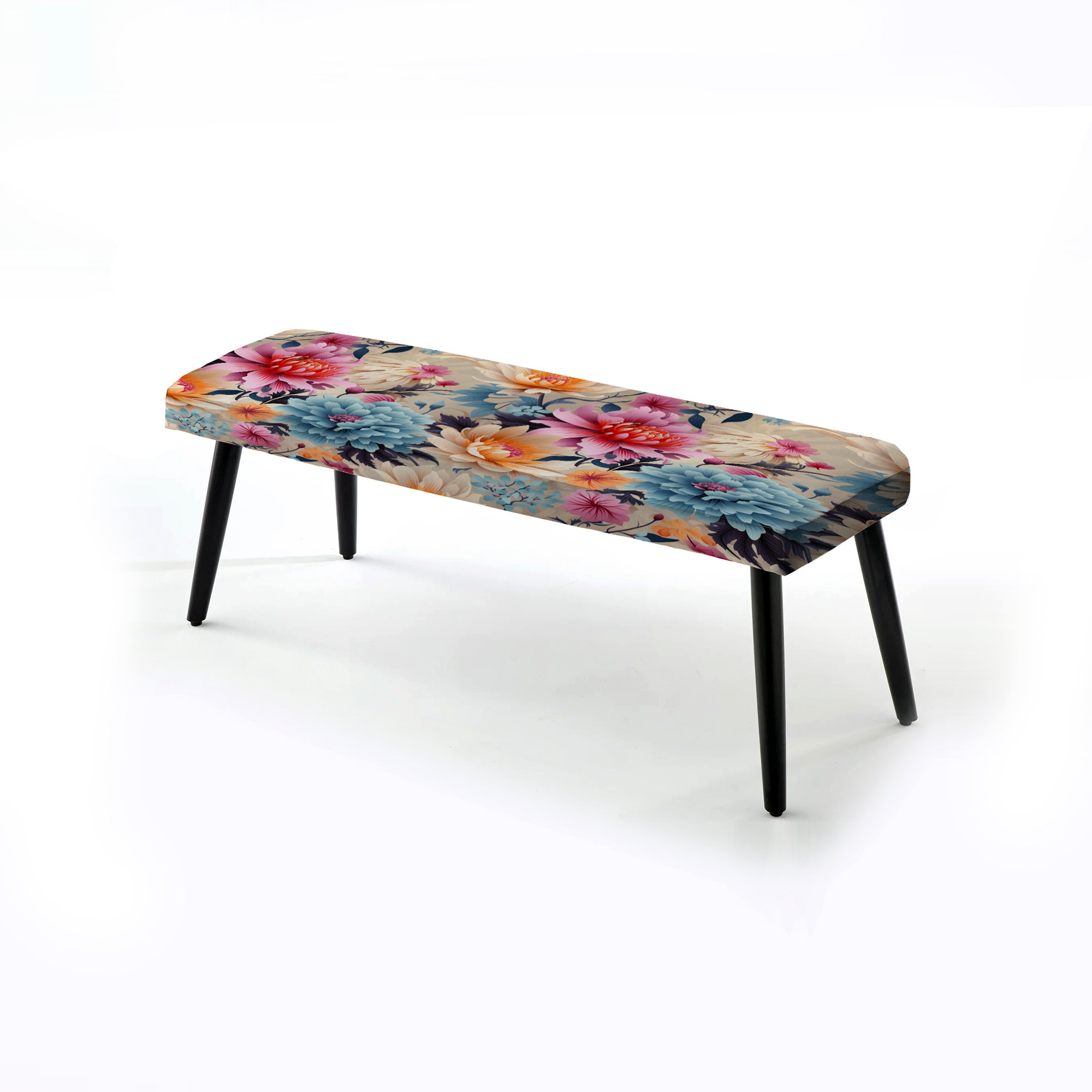 Design Art Pink Boho Floral Treasures - Floral Upholstered Black Bench ...