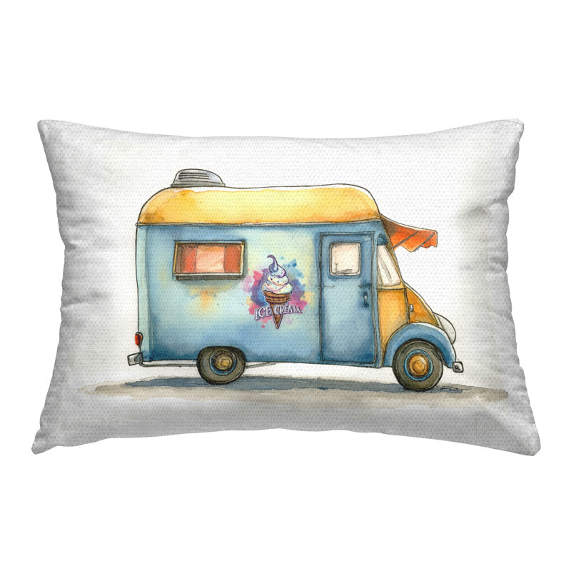 Coussin décoratif rétro avec imprimé camion de glace rétro par Steve Hunziker
