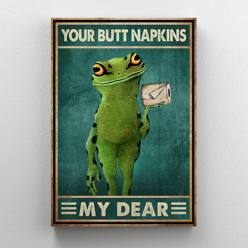 Grenouille - Your Napkins, My Dear Gallery, toile tendue - décor d'illustrations animales pour salle de bain et lessive, vert et blanc, décor de salle de bain