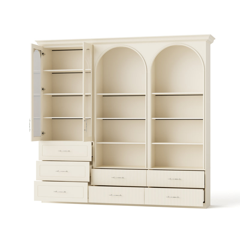 Bibliothèque 92,5 po H 2 pièces avec portes et tiroirs en verre
