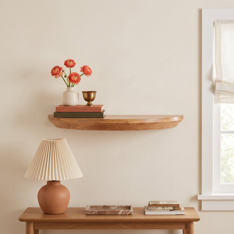 Canvey Half Moon Solid Wood Floating Table Shelf, 2.25" H x 28" W x 14" D