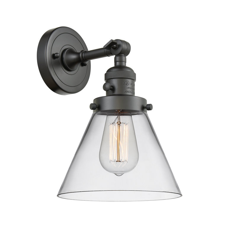 Applique murale 1 lumière Cone, Bronze frotté à l'huile, Ampoule à DEL rétro de 3,5 W, Clair