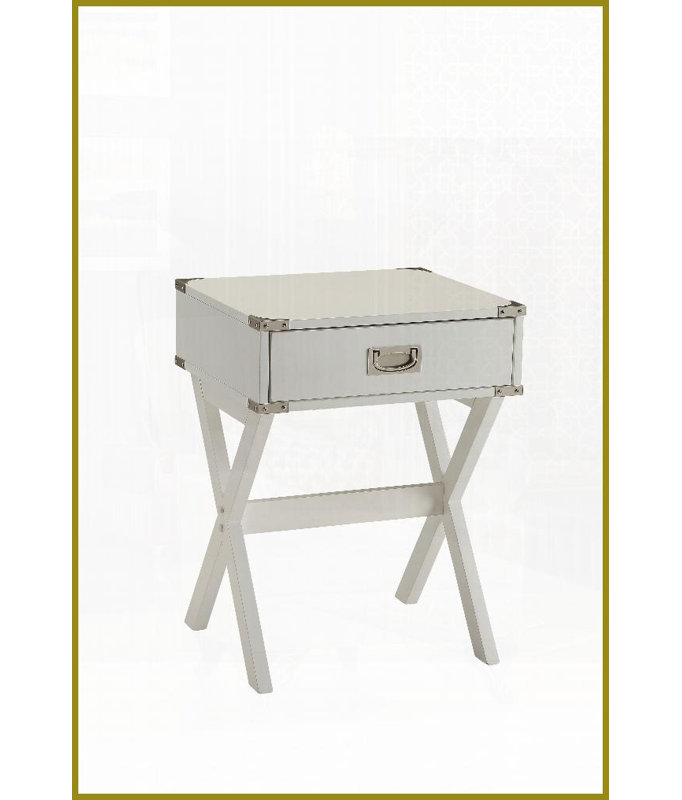 Table basse carrée blanche moderne avec tiroir de 15 po x 9 po - Robuste, peu encombrante pour le salon