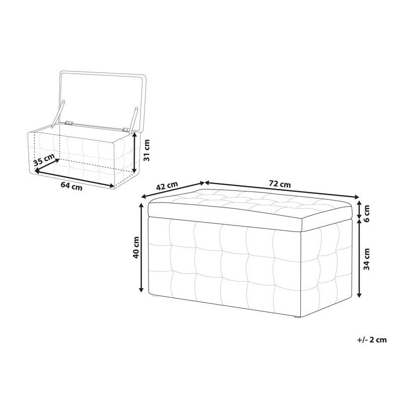 Sanatoga 72cm Wide Tufted Rectangle Solid Colour Ottoman with Storage