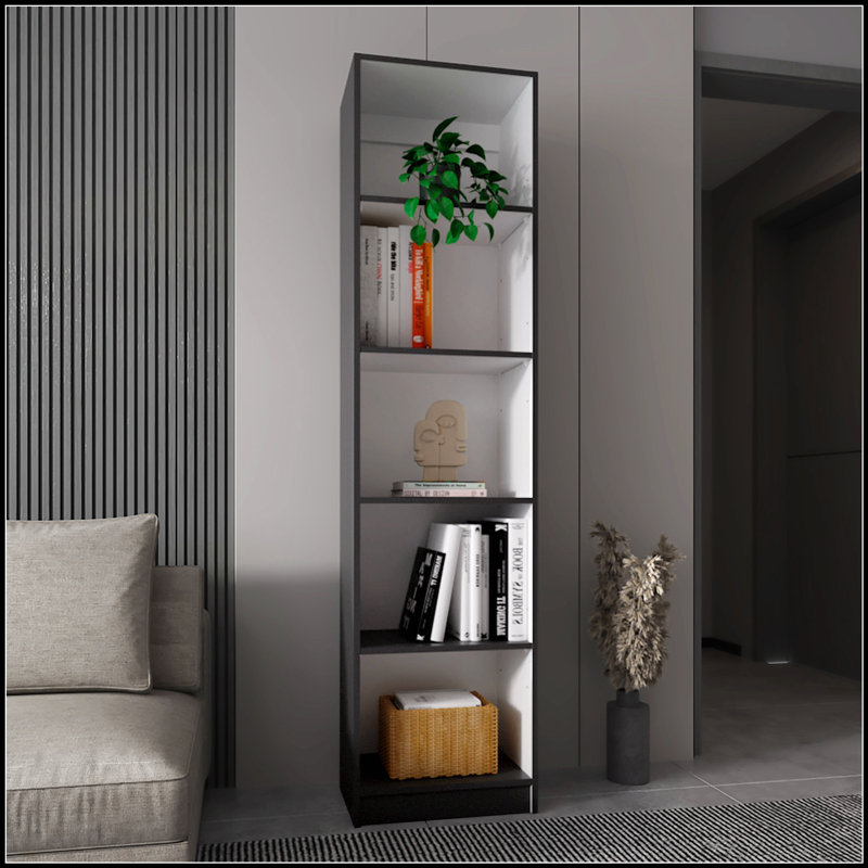 Zachary Matt Gray And White 5-Shelf Slim Bookcase For Space-Efficient Modern Living And Stylish Storage