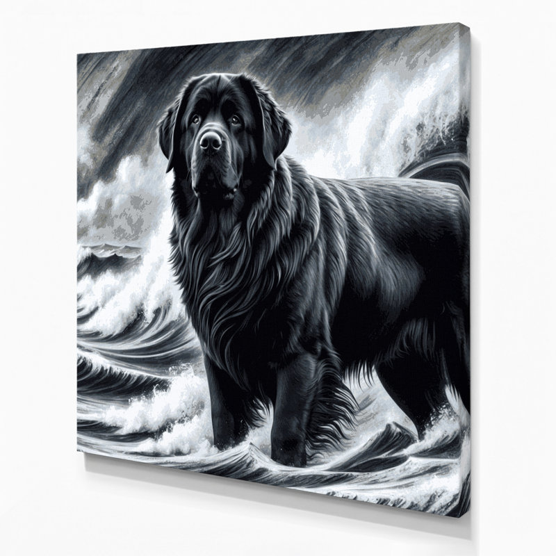 Chiens, Terre-Neuve, art mural sur toile noire, H 16 po x l 16 po