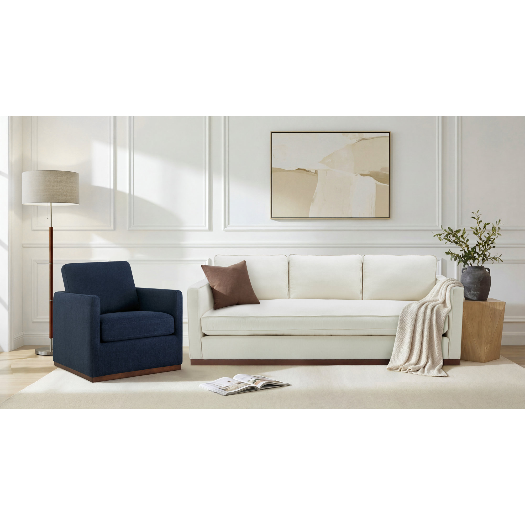 Bobbi 2 Piece Upholstered Living Room Set, Flannigan Midnight/Flanigan Cotton