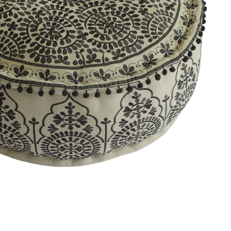 Jan Embroidered 24'' Round Pouf Ottoman