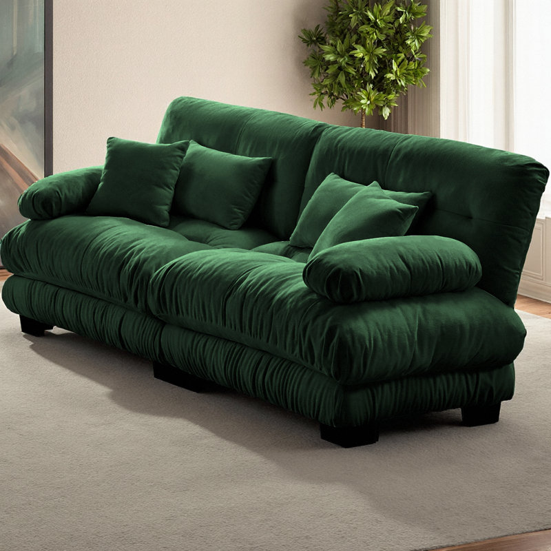 Causeuse rembourrée en chenille avec accoudoirs arrondis Nimbus Cloud Couch, H 35,4 po x l 94,4 po x P 36 po, 2, Vert