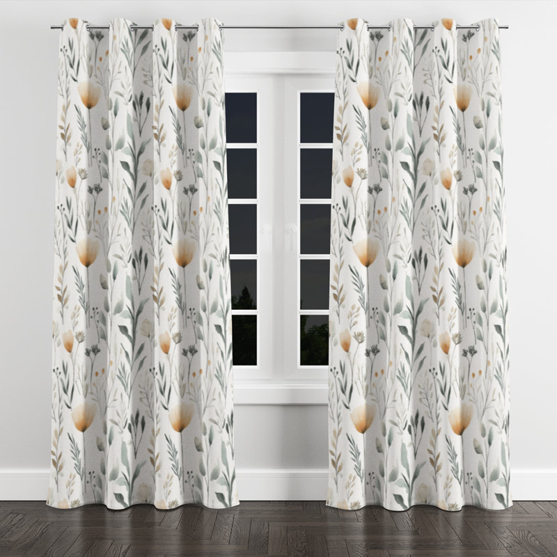 Country Farmhouse Room Darkening Curtains - Green Soft Prairie Cottage Grommet Curtain - 1 Panel, 52" W x 108" L