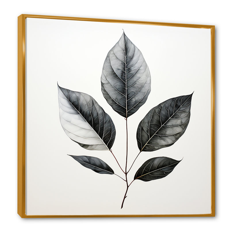 Contour de feuille d'onyx noir sur toile, Cadre flottant doré, H 24 po x l 24 po x P 1 po