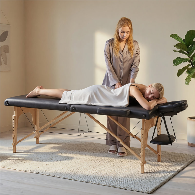 Adjustable Massage Bed Portable Spa Table with Headrest, Black,  84" L x 30.5" W