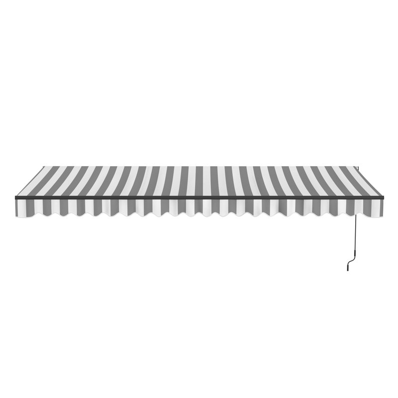 Auvent de patio motorisé rétractable - cadre noir, l 20 pi x P 10 pi, Gris / Blanc, À rayures