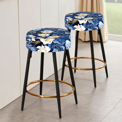 Ensemble de 2 tabourets de bar à motif victorien cobalt bleu chinoiserie