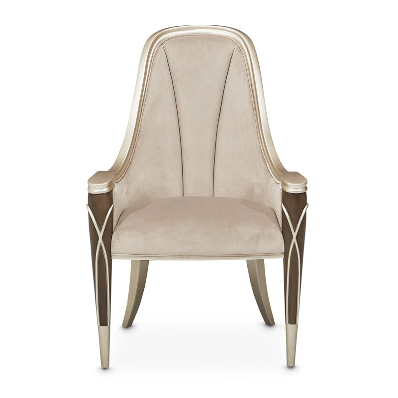 Chaise avec accoudoirs capitonnée Villa Cherie, Noisette