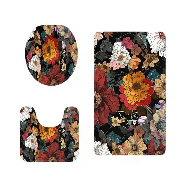 Ensemble de 3 tapis de douche à motif floral foncé