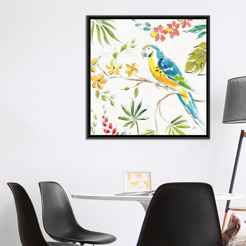 « tropical oasis, white iv », impression sur toile, H 18 po x l 18 po x P 1,5 po, Toile avec cadre noir, Pas de tapis