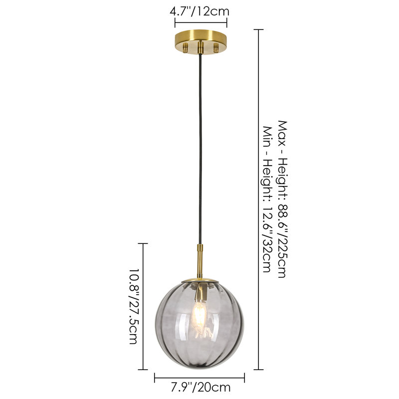 Sherwin 1-Light Modern Smoked Glass Pendant Light for Dining Room