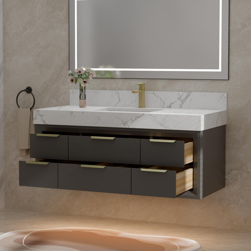 Meuble-lavabo mural 48 po, Black, Bronze Antique