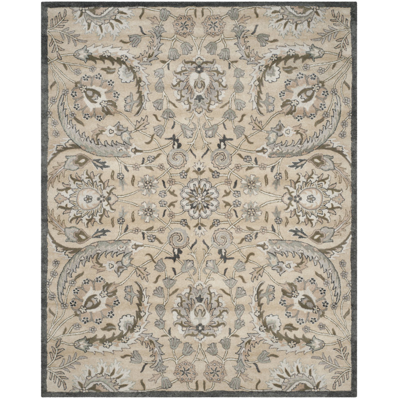 Tapis floral en viscose touffeté à la main Shillington, Rectangle 5 pi x 8 pi