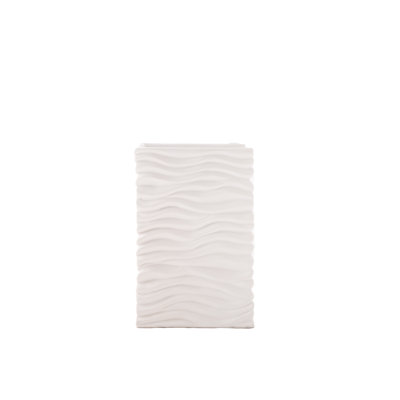 Grand vase rectangulaire en céramique avec motif ondulé gaufré corps SM blanc mat