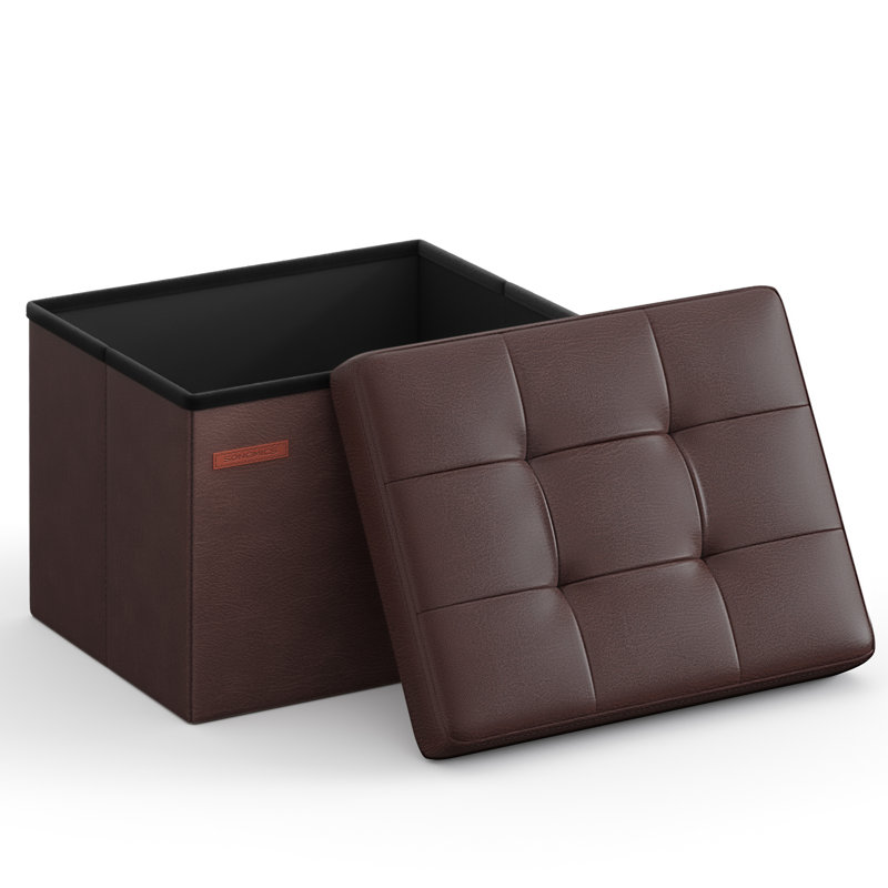 40cm Wide Tufted Rectangle Solid Colour Standard Ottoman with Storage, Chestnut Brown