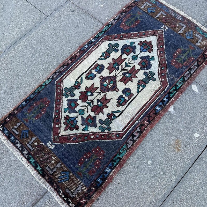 Tapis de bain turc rétro bleu Oushak
