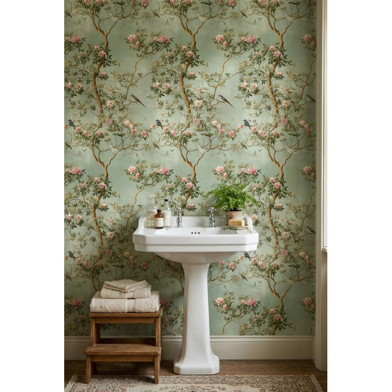 Papier peint floral, décoration murale oiseaux chinois