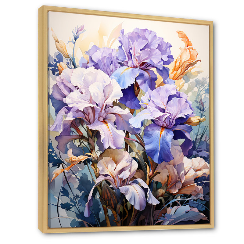 Détaillée détaillée iris mauve foncé - reproduction sur toile, H 32 po x l 16 po x P 1 po, Cadre flottant naturel