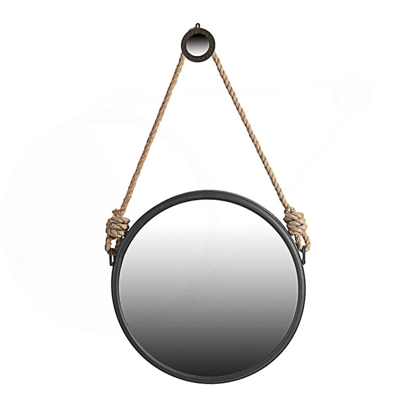 Hanging Round Mirror With Rope Strap, Contemporary Industrial Decor, 19.53" x 19.53"