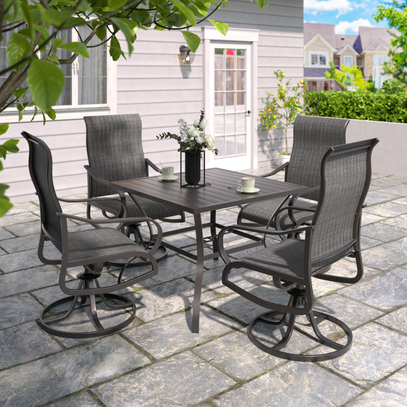 Ensemble repas pour patio 4 personnes Bhairavi, Marron clair, 7 pièces