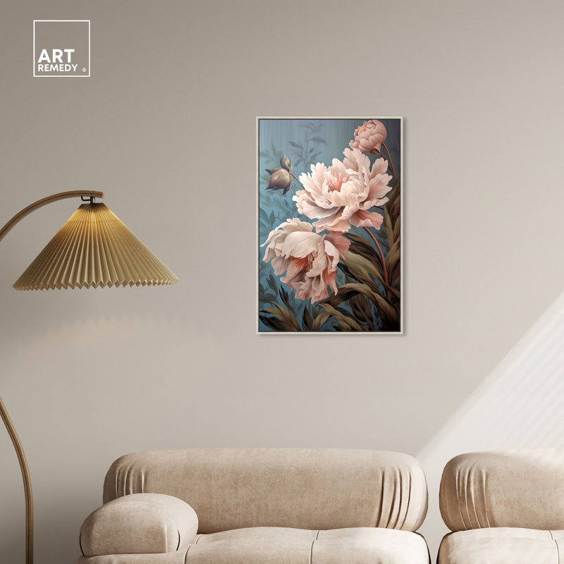 Elegant Pink Peonies Canvas Wall Art with Silver Frame